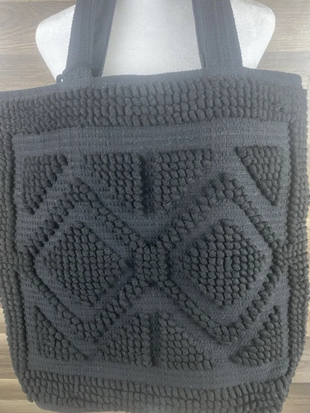 OVFSTITCH Black‎ Textured X-large Knit Tote Bag w/ Pom Pom